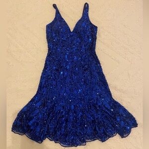 Mac Duggel Elegant Blue Sequin Dress- Size 6